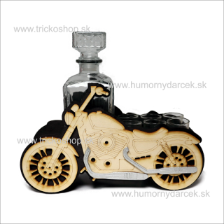 Drevená motorka chopper s fľaškou a poh.